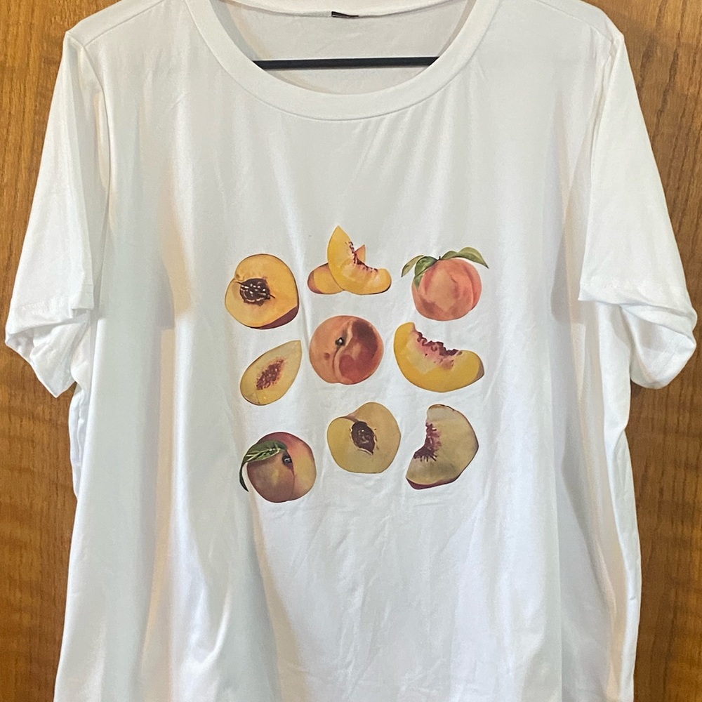 NET White Graphic Tee with Peach Print, 1X